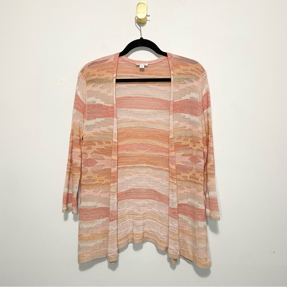 J. Jill Orange Linen Blend Knit Open Front 3/4 Sleeve Cardigan Sweater